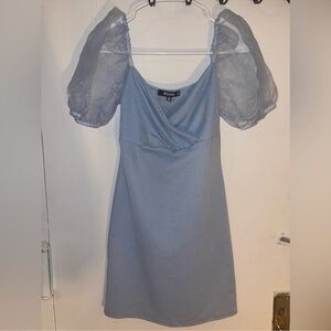 Missguided Light Blue Puff Sleeve Mini Dress
